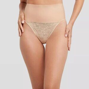 Maidenform Flexees Women's Lace Shaping Thong Size Small Beige NEW IN PACKAGE